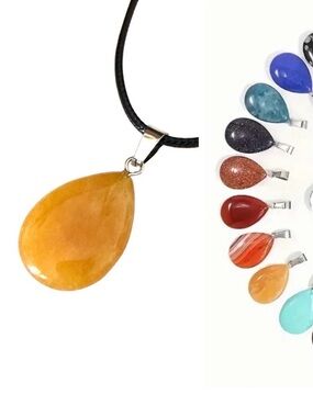 ⭐️ 5 for $25 Natural Stone Water Droplet Pendant Necklace on a Black Cord